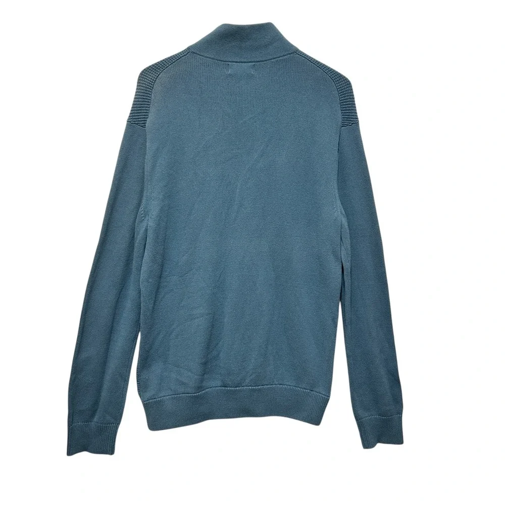 Banana Republic Men Full Zip Sweater L Blue Waffle Knit Cotton Minimalist Modern